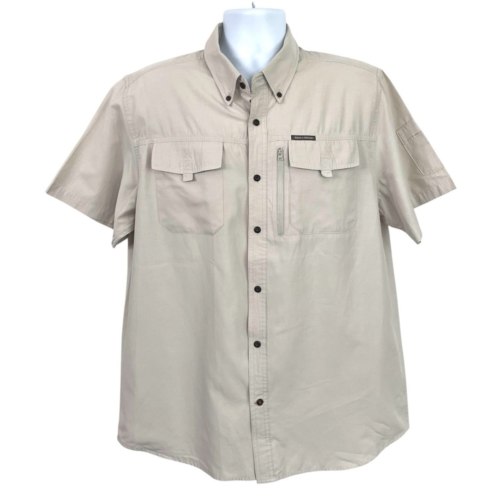 Field & Stream Fishing Shirt Mens XL Taupe Short Sleeve Button Down